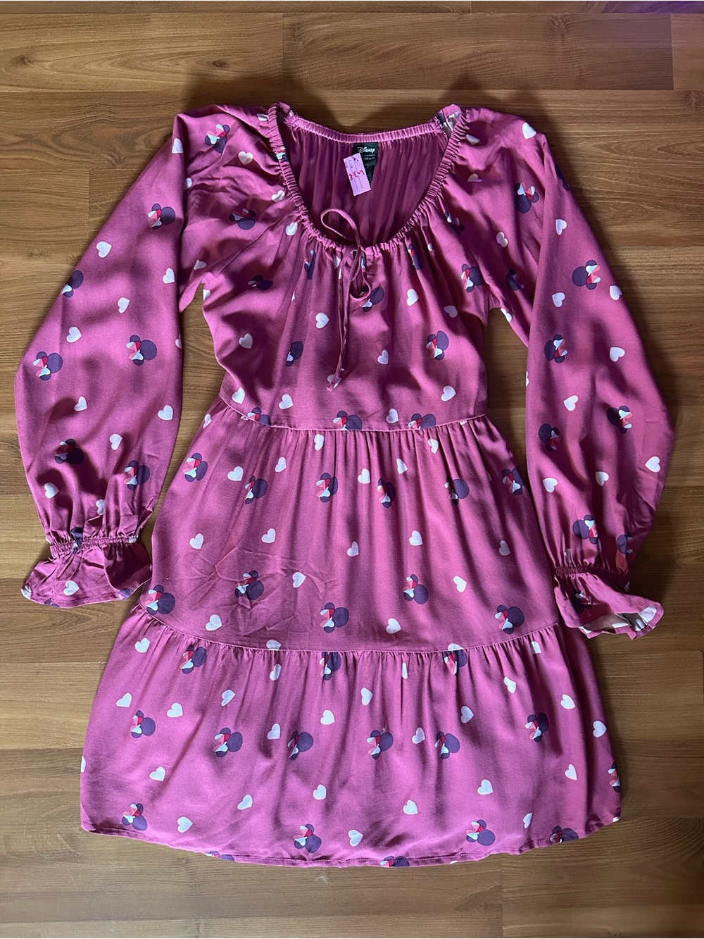 Disney Minnie Mouse Mauve Pink Tiered Long Sleeve Dress